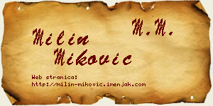 Milin Miković vizit kartica
